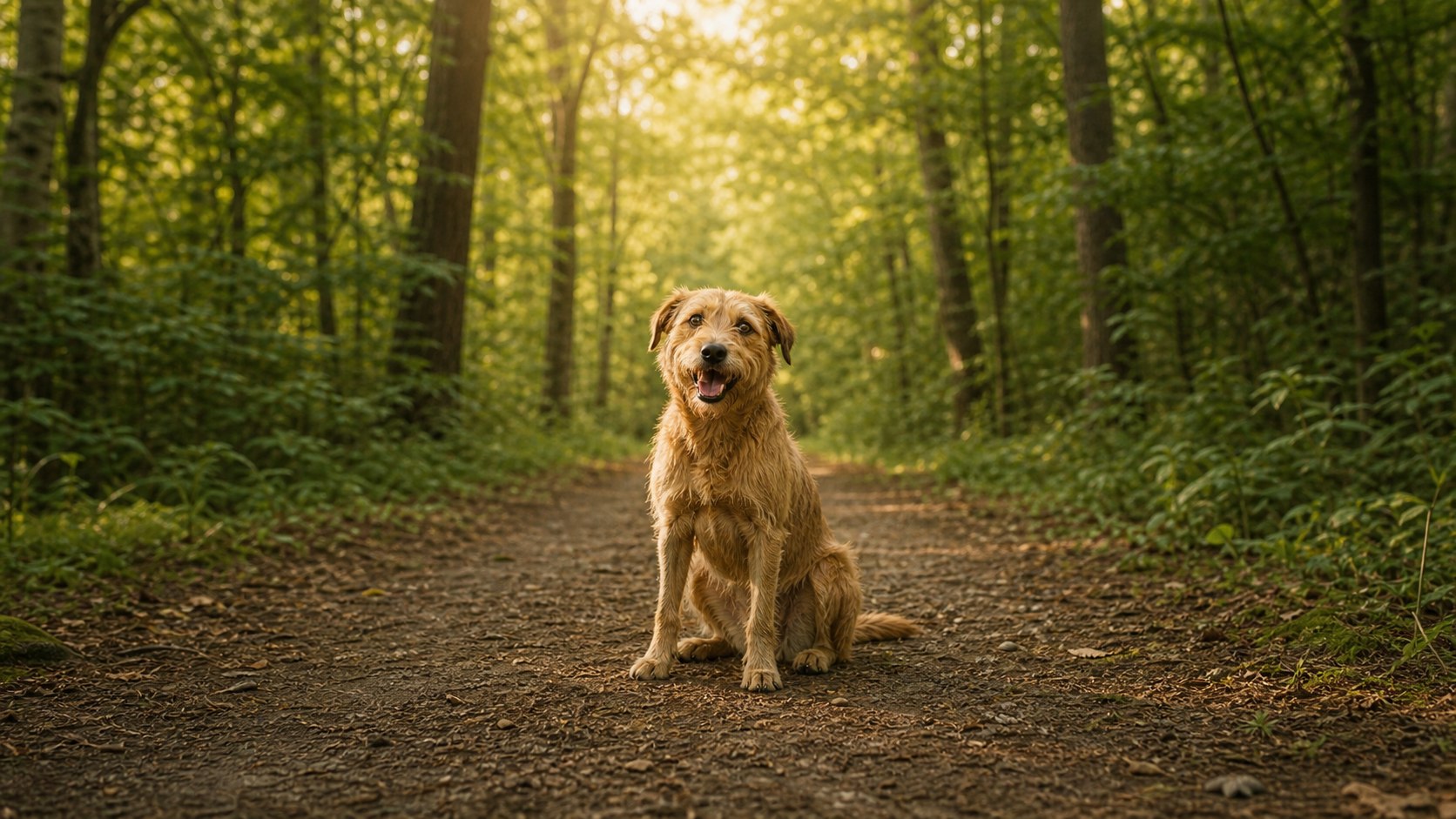 Brook sitting on a sunny woodland trail